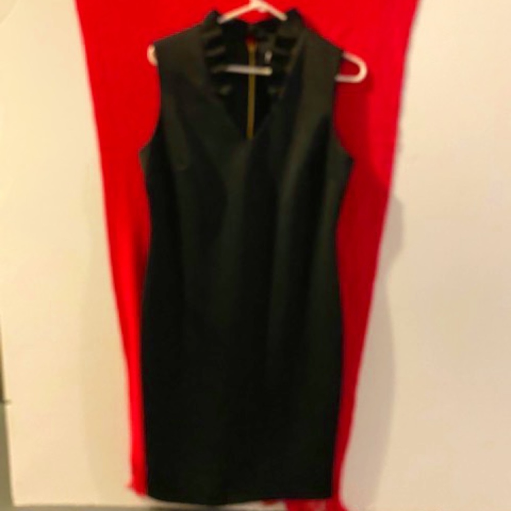 Calvin Klein Black ruffle v neck  dress